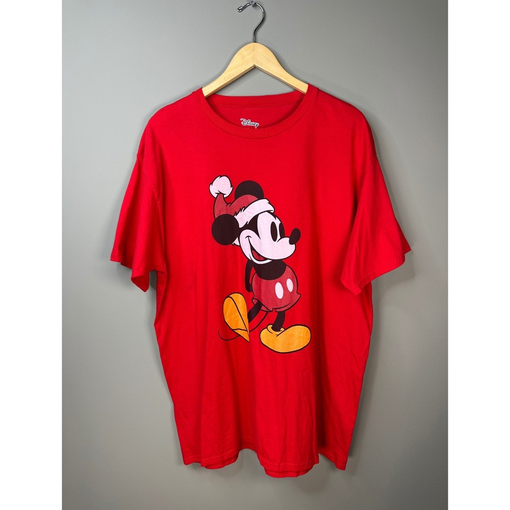 Disney Mickey Mouse T-Shirt Unisex XL Red Christmas Santa Hat Graphic